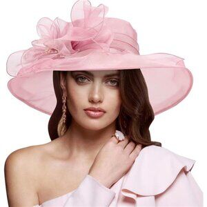 Women Organza Hats Cocktail Tea Party Light Pink